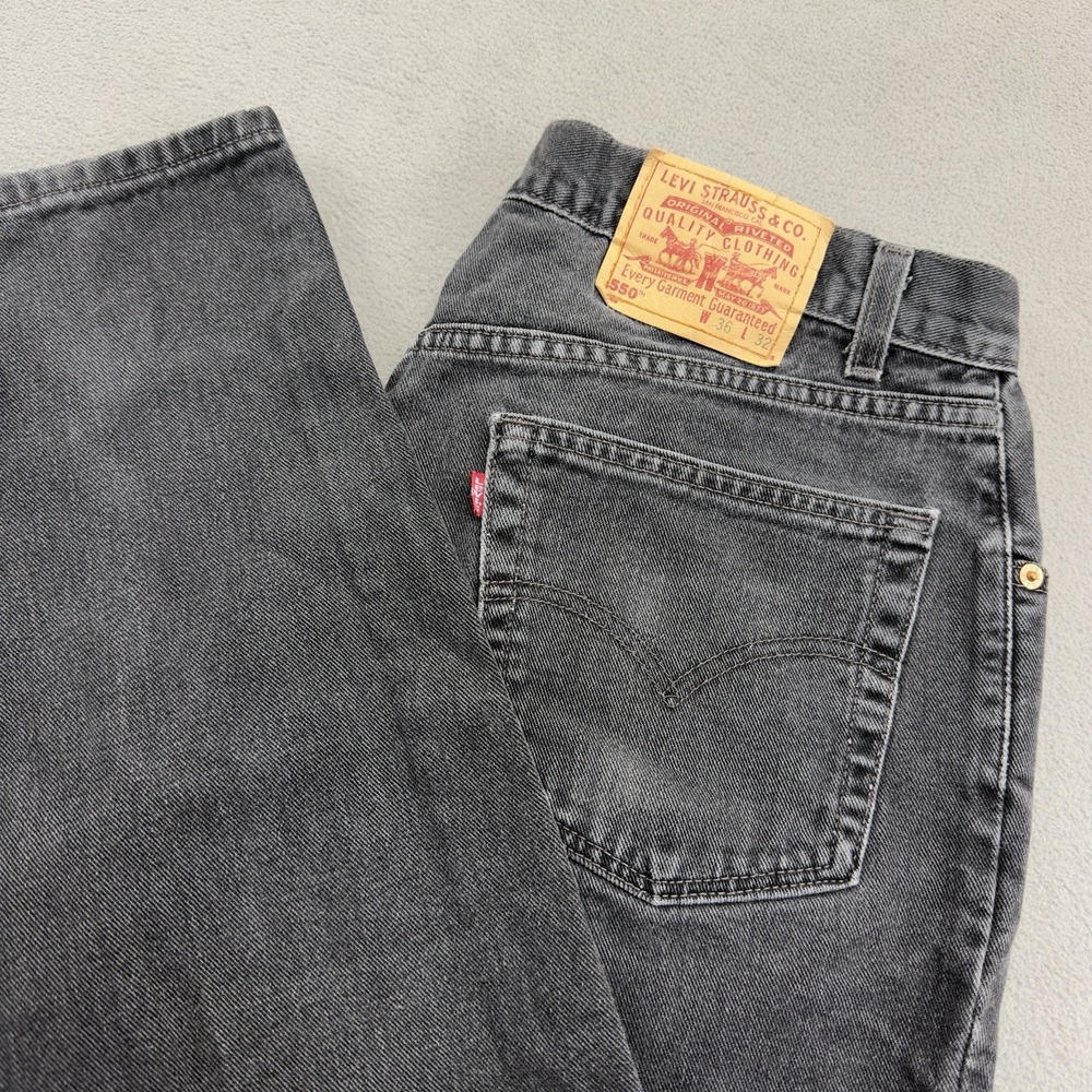 Vintage Levis 550 Relaxed Fit Jeans 34x30 Washed Black Denim Made In USA